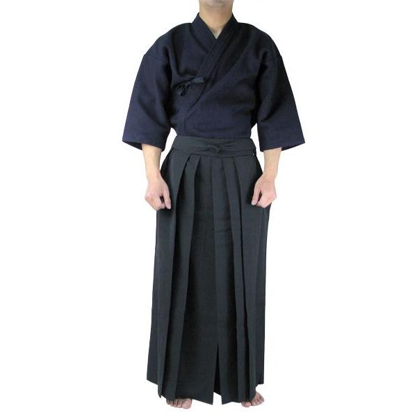 剣道 色止め紺一重剣道着＋高級 黒 テトロン剣道袴 セット 10文字無料