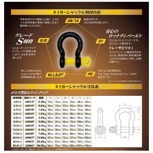 タイガーシャックル 22mm 使用荷重6.5ton 超小型軽量シャックル A0022T