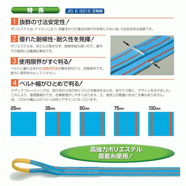 TESAC ブルースリングIII 150mm×3m(荷重5.0t) JIS3等級 両端アイタイプ ナイロンスリング テザック ベルトスリング　吊具 揚重