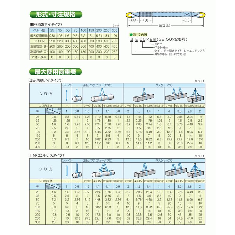 TESAC　ブルースリングIII　150mm×4m(荷重5.0t)　ナイロンスリング　吊具　両端アイタイプ　テザック　JIS3等級　ベルトスリング　揚重