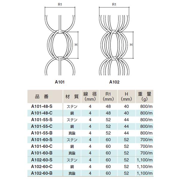 雨とい用くさり 定尺 3m ステン 重量800g/m 【イエロー】 品番A101-48-S
