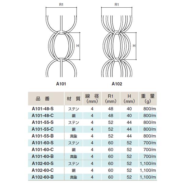 ふじわら 雨とい用くさり 1m 真鍮 重量1,100g/m 品番A102-60-B : fw