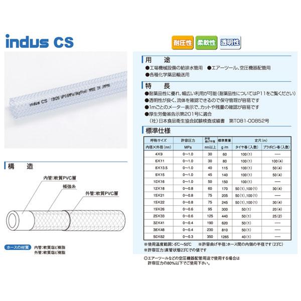 インダスCS 15mm×22mm 長さ100m（定尺）耐圧ブレードホース カクイチ