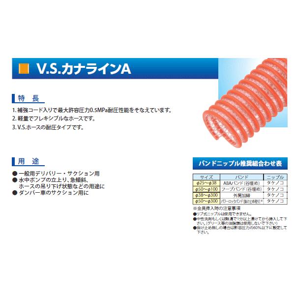 カナフレックス 250mm×5m（定尺） 耐圧サクションホース V.S.カナラインA 工業用ホース 農業用ホース 土木用ホース 排水ホースの画像