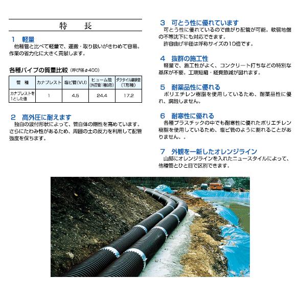 カナフレックス】φ75×5m 集排水管 高密度ポリエチレン管 カナプレスト