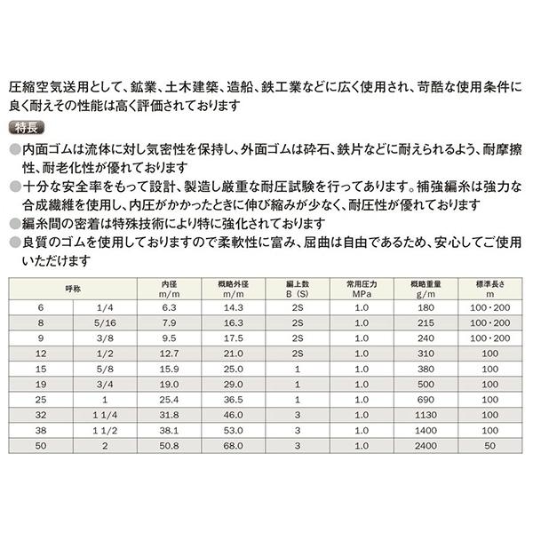 エアーホース 呼称50径 長さ1ｍ(カット) 内径50.8×外径68.0 送排気用ゴムホース 弘進ゴム