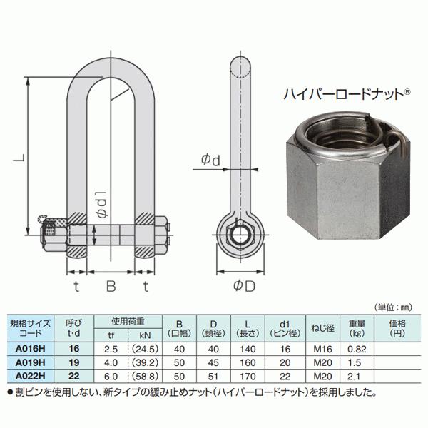 コンドーテック ハイパー型強力長シャックル 16×140 使用荷重2.5tf