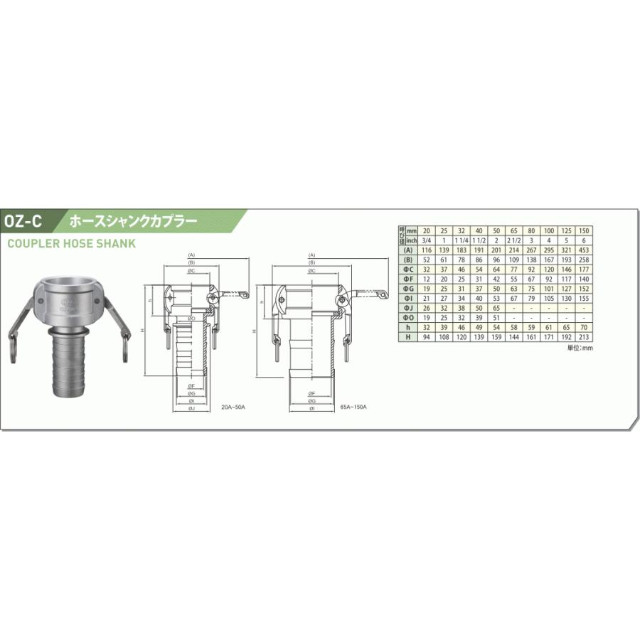 【20個セット】小澤物産 3インチ 80A OZCレバーカップリング ホースシャンクカプラー(メス×タケノコ) OZ-C アルミニウム製 カムロック|kendostore|02