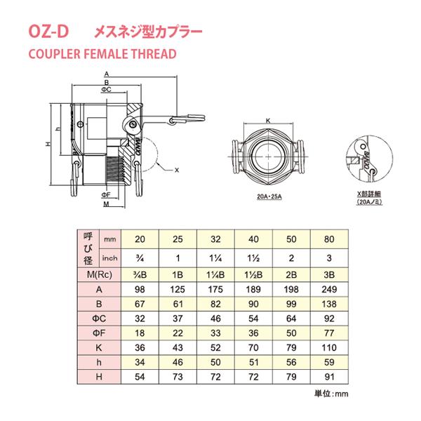 【10個セット】小澤物産　11/2インチ　40A　OZCレバーカップリング　メスネジ型カプラー（メス×メスネジ）　OZ-D　ポリプロピレン製　カムロック_1