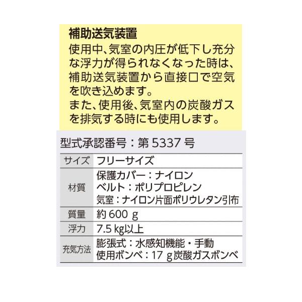 つくし工房 3617-WB 膨張式救命胴衣（ウェストタイプ）ブルー フリー 水感知機能・ホイッスル付の画像