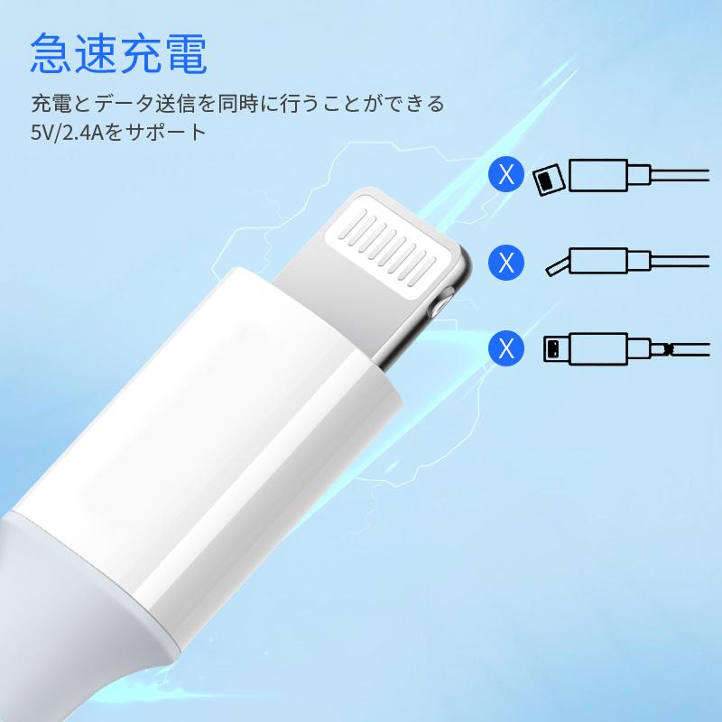 2本セット iPhone 充電ケーブル Lightningケーブル 高品質 高速転送 充電器 ライトニング 断線強い 丈夫 iPhone/iPad対応 2.4A 急速充電 90日保証 1m/1.5m/2m｜kendovivi｜02