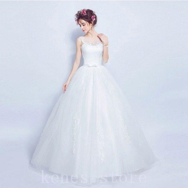 早割クーポン ウェディングドレスaラインラウンドネック露背ノースリーブロングドレスフラワーブラサッシュリボン結婚式花嫁新作 Aライン サイズ S Teambody Ir