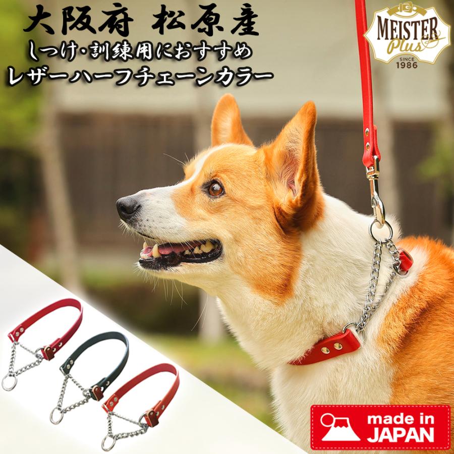 マイスタープラス レザーハーフチェーンカラー #15 （7kg以下） 幅15mm 首回り約30cm〜36cm 日本製 本革 しつけ 引っ張り ...