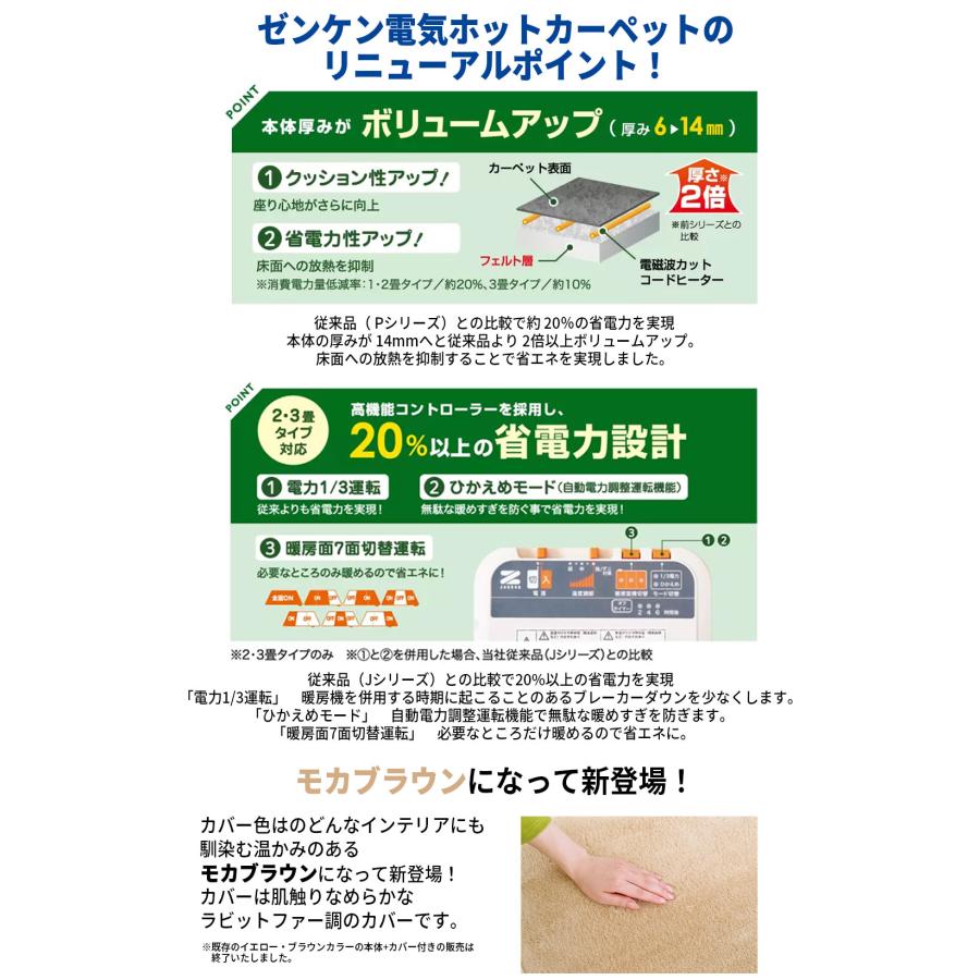 ゼンケン 電気ホットカーペット 2畳タイプ カバー付き カーペット
