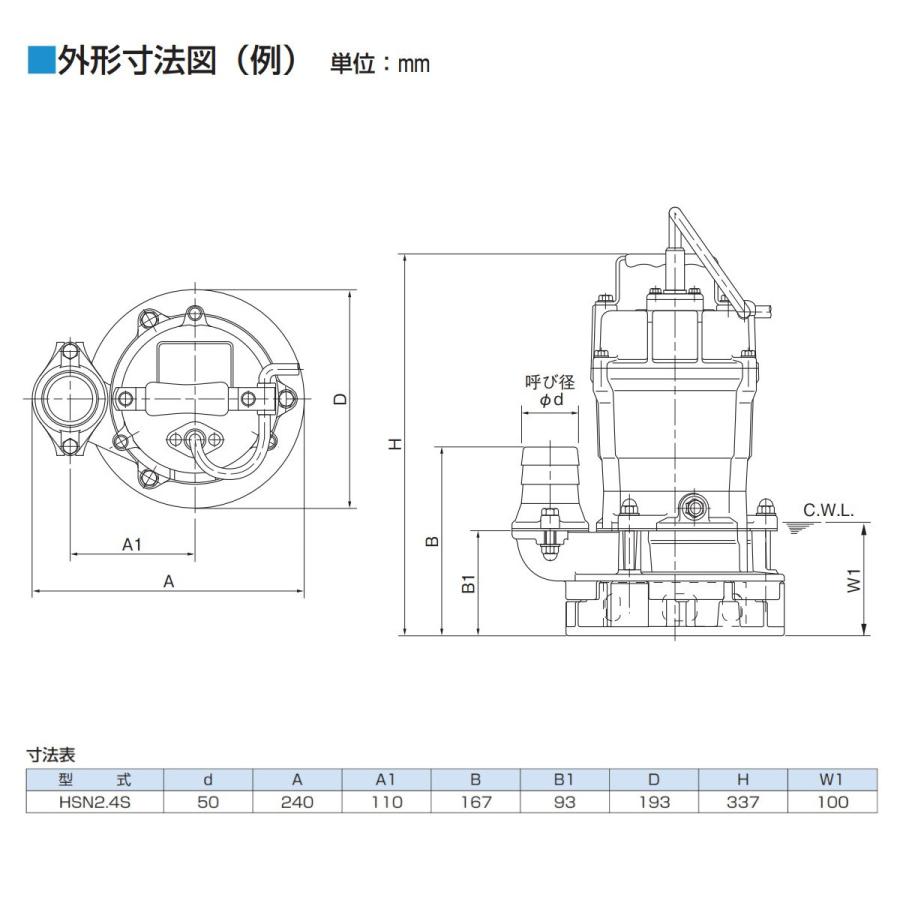 ツルミ 水中ポンプ HSN2.4S 軟弱地 山林 単相100V 50Hz 60Hz 一般土木 建築 家庭 ツルミポンプ 排水 排水用 排水用ポンプ ポンプ 水中 建設 - 2