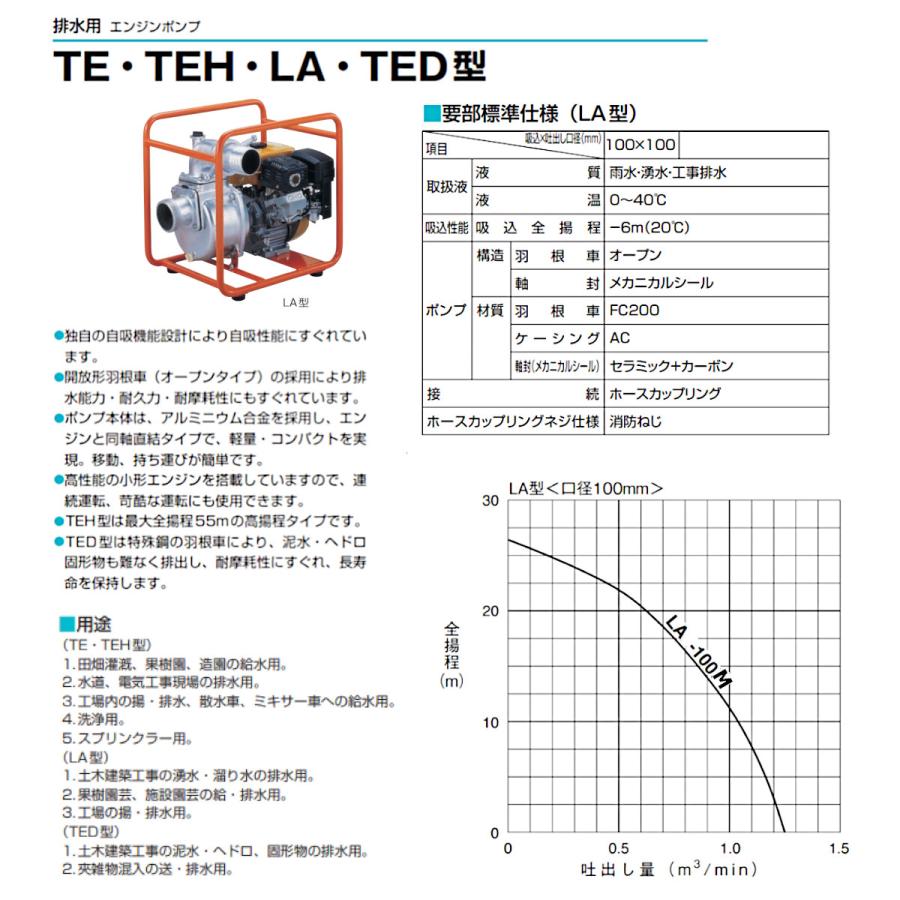 ツルミポンプ ツルミ 鶴見 LA-100M エンジンポンプ 100mm 工事用 ツルミポンプ ツルミ 鶴見 LA-100M エンジンポンプ 100mm 工事用