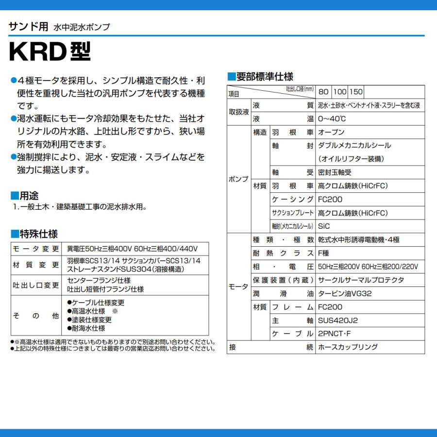 ツルミポンプ ツルミ 鶴見 KRD611 泥水用 水中ポンプ 三相200V 三相