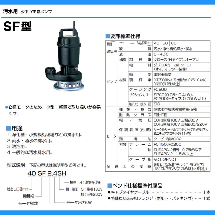ツルミポンプ ツルミ 鶴見 40SF2.4H 水中 うず巻 ポンプ 200v