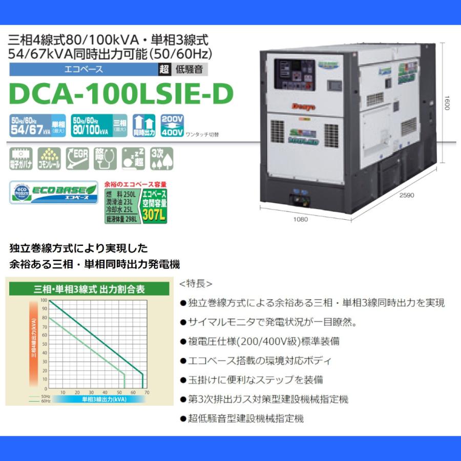 デンヨー 発電機 DCA-100LSIE-D 同時出力 3電源仕様 三相 4線式 デンヨー 発電機 DCA-100LSIE-D 同時出力 3電源仕様 三相 4線式