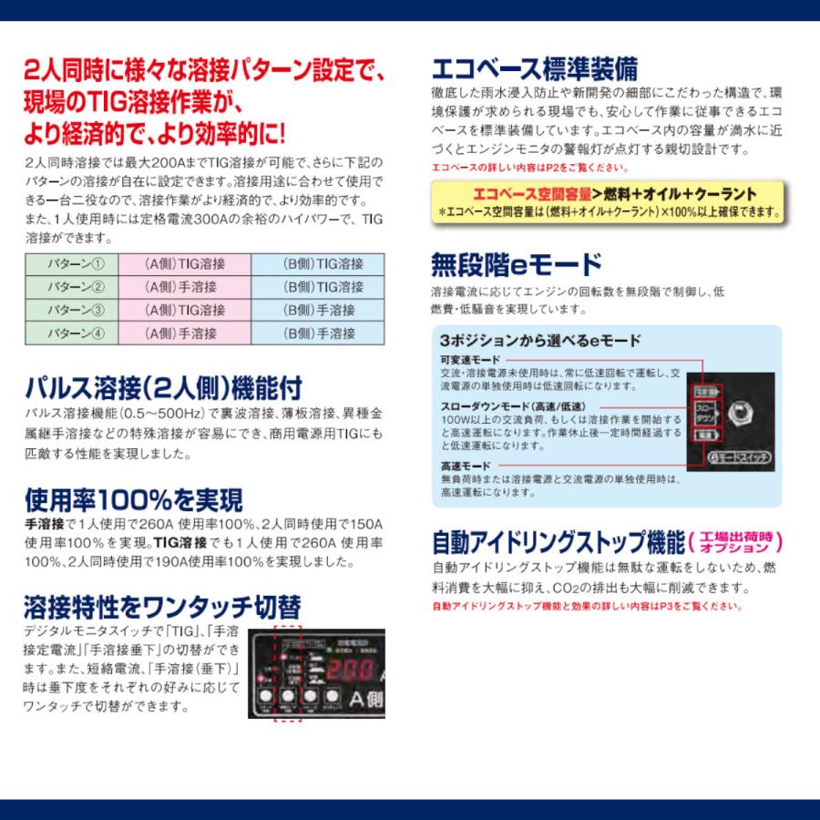 デンヨー 溶接機 DAT-200×2LSE TIG溶接機 2人用 ガソリン 軽油 TIG TIG