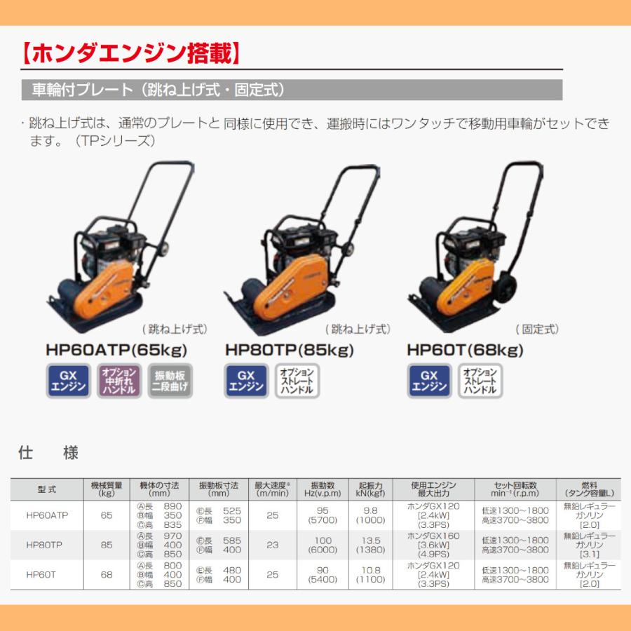 明和製作所 プレートコンパクター HP60T 車輪付 固定式 中折れハンドル