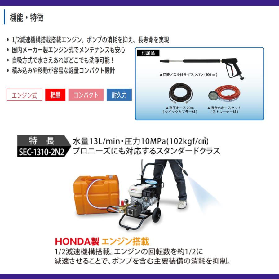 スーパー工業 高圧洗浄機 SEC-1310-2N2 エンジン式 カート型
