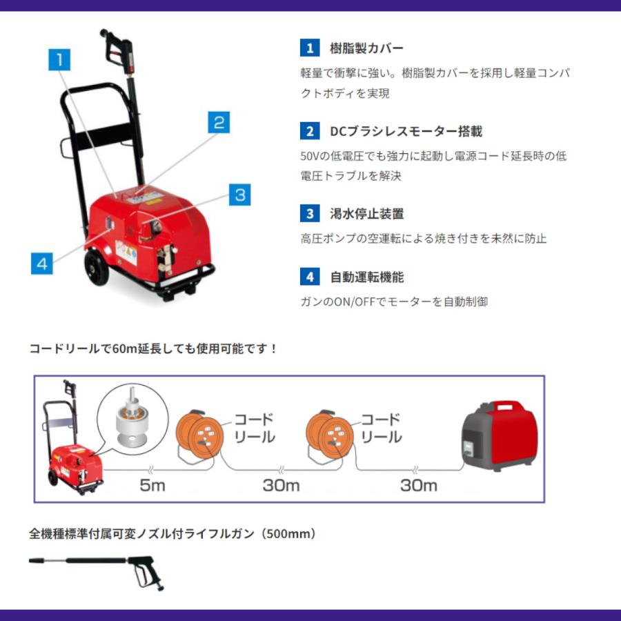 スーパー工業 高圧洗浄機 SBR-1105 モーター式 100V型 11L/min コンパクト 軽量 低電圧対応 モーター 渇水停止装置 掃除 洗浄 配管 粉塵 ライフルガン ホース付の画像
