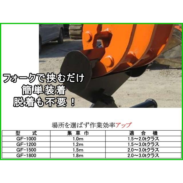 グリーンフォーク　GF-1200F　フォーク（はさみ）アダプター仕様　集草機　1200mm　１，５〜３トンクラス用　フォークで掴んで使用　集草幅