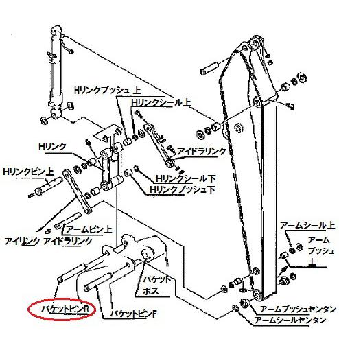 バケットピンR CAT 303.5E2CR 標準バケット専用 40φ 全長264 グリス穴