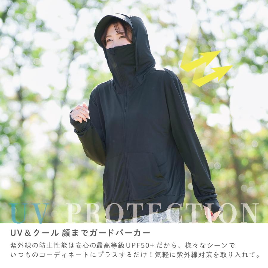 UV＆クール 顔までガードパーカー レディース 涼しい ラッシュガード