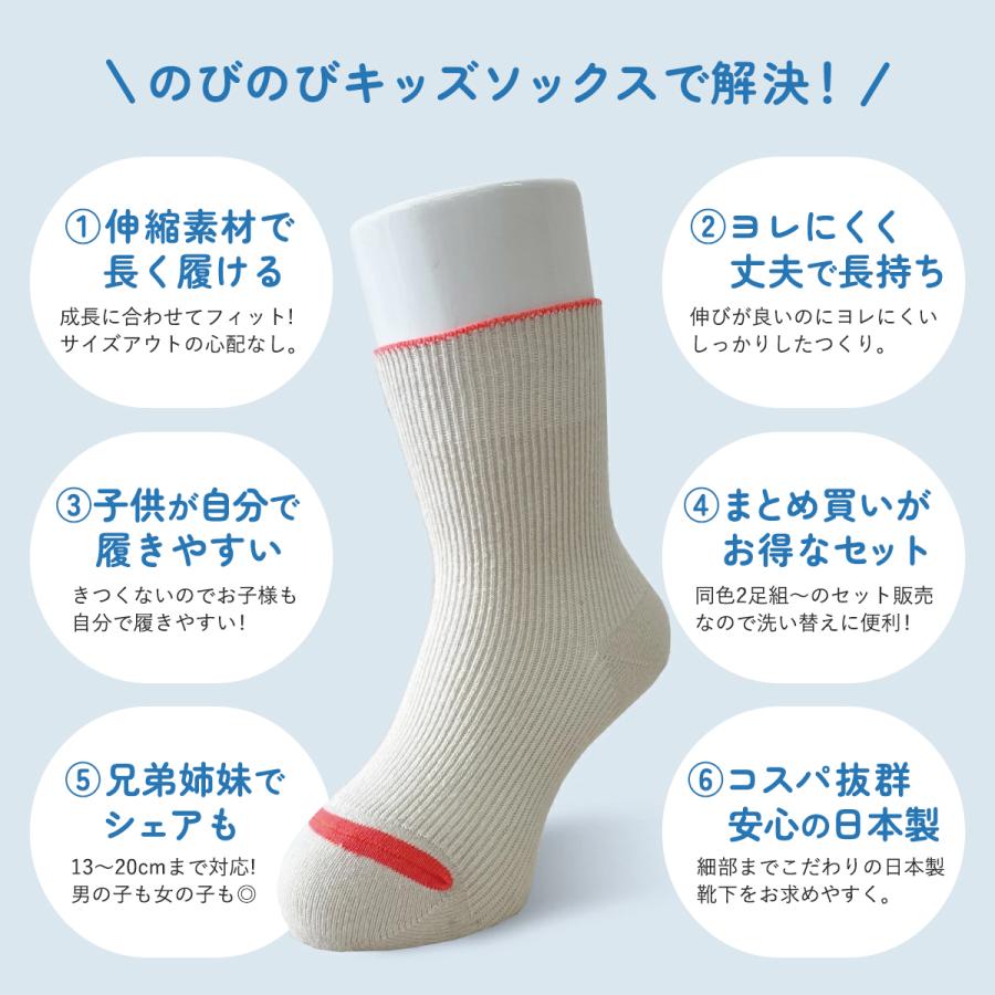 同色2足組 上質 高級のびのび子どもソックス 日本製 子供 靴下 長持ち