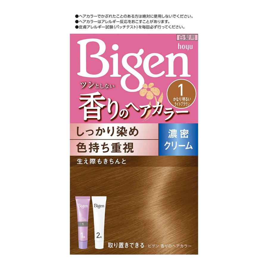 【あわせ買い2999円以上で送料無料】ビゲン 香りのへアカラー濃密クリーム 密着染め色持ちタイプ 1(かなり明るいライトブラウン)｜kenkoo-life