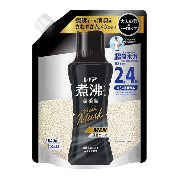 (送料無料・まとめ買い×4個セット)P\u0026G レノア 煮沸レベル 超消臭 抗菌ビーズ MEN 清潔感あふれるムスクの香り つめかえ用 特大 1040mLの画像
