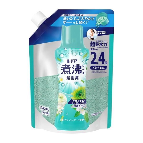 (送料無料・まとめ買い×4個セット)P\u0026G レノア 煮沸レベル 消臭抗菌ビーズ 太陽とフレッシュグリーンの香り つめかえ用 特大 1040mlの画像