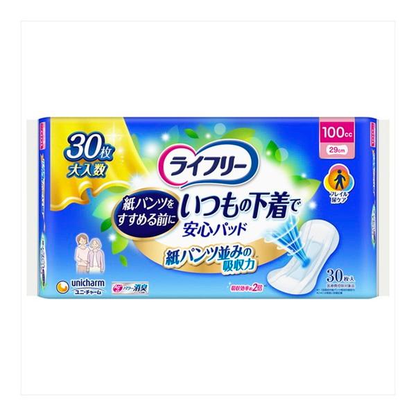 (送料無料・まとめ買い×6個セット)ユニ・チャーム ライフリー いつもの下着で安心パッド 100cc 30枚入_1