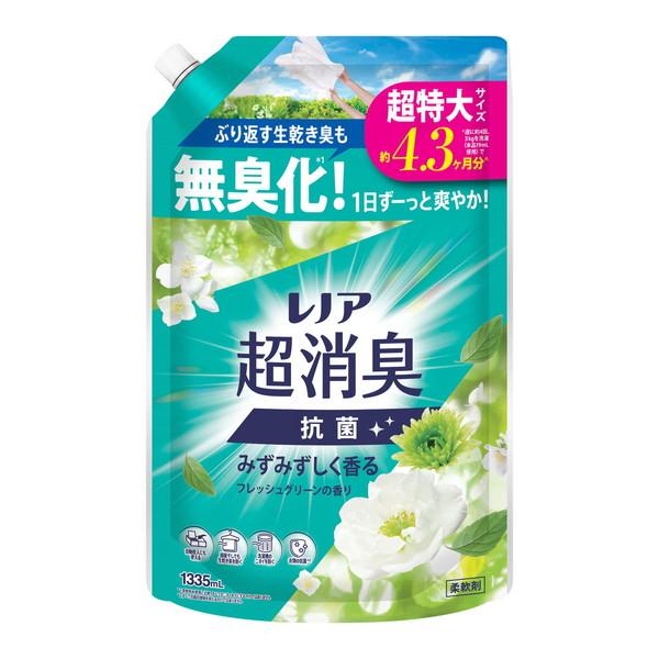 (送料無料・まとめ買い×6個セット)レノア 超消臭 みずみずしく香る フレッシュグリーンの香り つめかえ用 超特大サイズ 1335mL P\u0026G 柔軟剤の画像