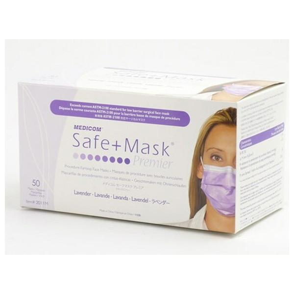【送料無料・まとめ買い&times;10個セット】メディコム セーフマスクプレミア ラベンダー 50枚入 液体防護性サージカルマスク
