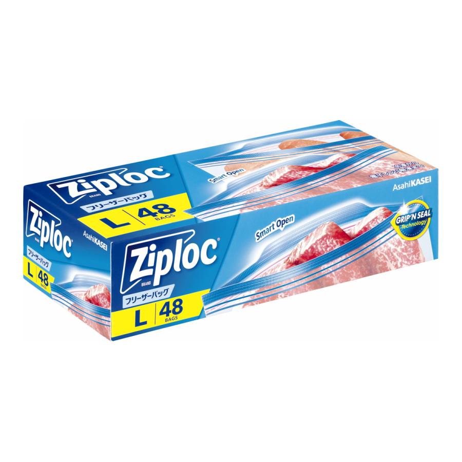 (送料無料・まとめ買い×12個セット)旭化成 Ziploc ジップロック フリーザーバッグ L 48枚入の画像