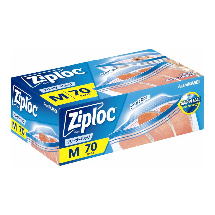 (送料無料・まとめ買い×12個セット)旭化成 Ziploc ジップロック フリーザーバッグ M 70枚入の画像