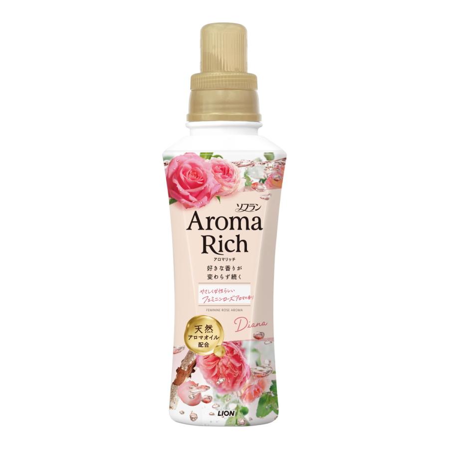 (送料無料・まとめ買い×16個セット)ライオン LION ソフラン アロマリッチ ダイアナ フェミニンローズアロマの香り 本体 480mlの画像