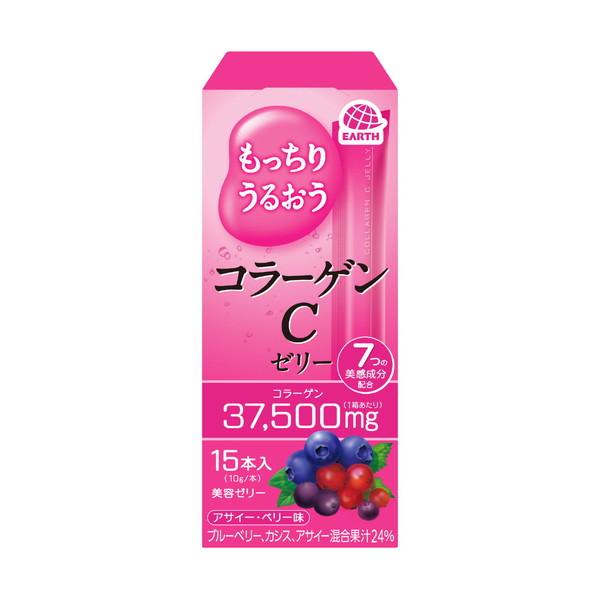 (送料無料・まとめ買い×24個セット)アース製薬 もっちりうるおう コラーゲンC ゼリー アサイー・ベリー味 15本入の画像