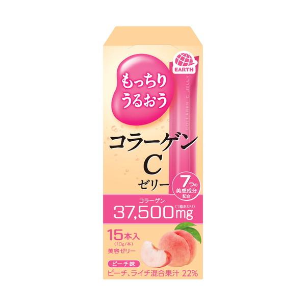 (送料無料・まとめ買い×24個セット)アース製薬 もっちりうるおう コラーゲンC ゼリー ピーチ味 15本入の画像