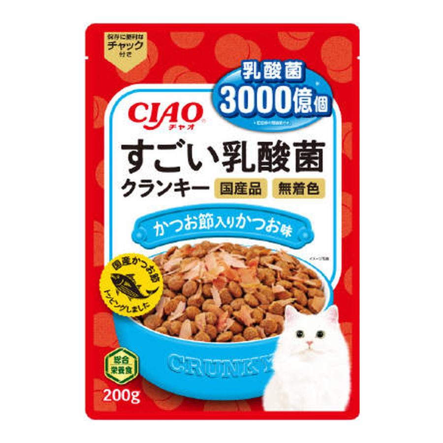 (送料無料・まとめ買い×24個セット)いなばペットフード CIAO チャオ すごい乳酸菌 クランキー かつお節入り かつお味 200gの画像