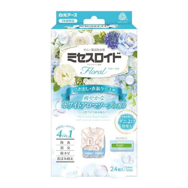 (送料無料・まとめ買い×40個セット)白元アース ミセスロイド フローラル 引き出し用 1年間有効 ホワイトアロマソープの香り 24個入