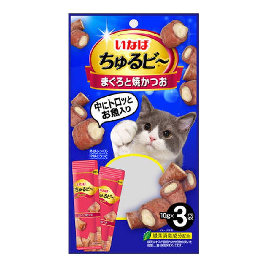 (送料無料・まとめ買い×48個セット)いなば ちゅるビー まぐろと焼かつお 10g×3袋入 キャットフード_1
