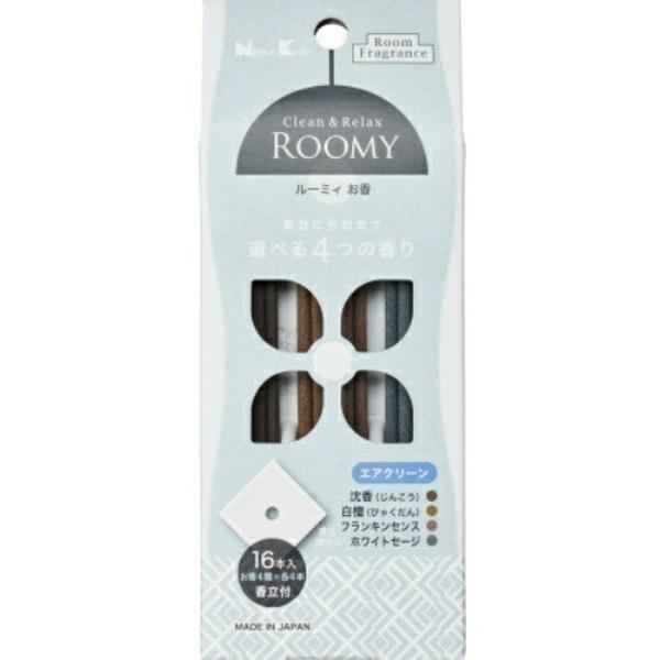 (送料無料・まとめ買い×100個セット)日本香堂 ROOMY C\u0026R エアクリーン 16本入 ( お香4種×各4本 ) 香立付