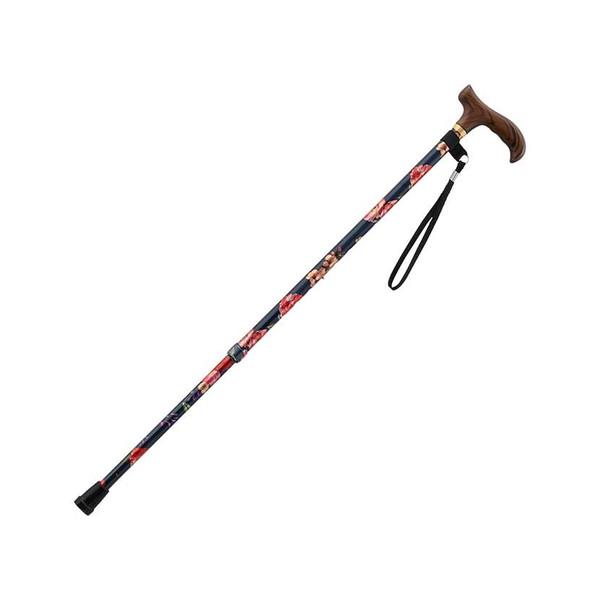 (送料無料・まとめ買い×6個セット)介援隊 スマイルステッキ伸縮タイプ 細身 CX-07028 黒花柄_1