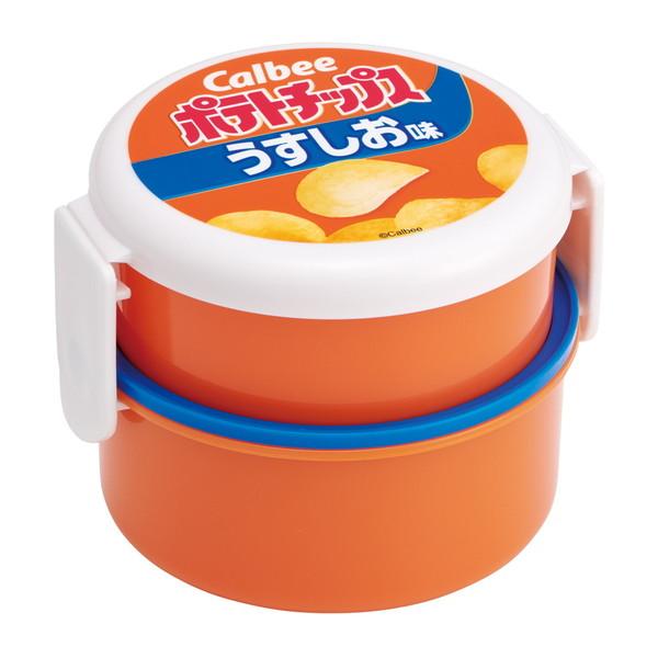 (送料無料・まとめ買い×8個セット)スケーター お弁当箱 2段 ランチボックス 丸型 500mL ミニフォーク付 ONWR1 ポテチうすしおの画像