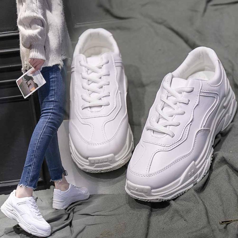 ダッドスニーカー レディース 厚底 ホワイト 白 ランニング カジュアル ストリート 通勤 通学 シンプル かっこいい ダンス 歩きやすい普段履き 韓国 2 2 Shoogaroo 通販 Yahoo ショッピング