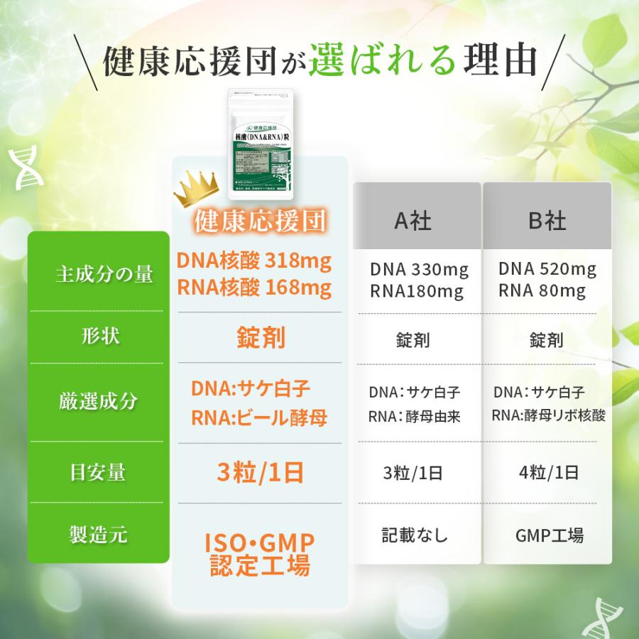 健康応援団 核酸 DNA RNA サプリメント サプリ 1ヵ月分 30日 1袋 錠剤 